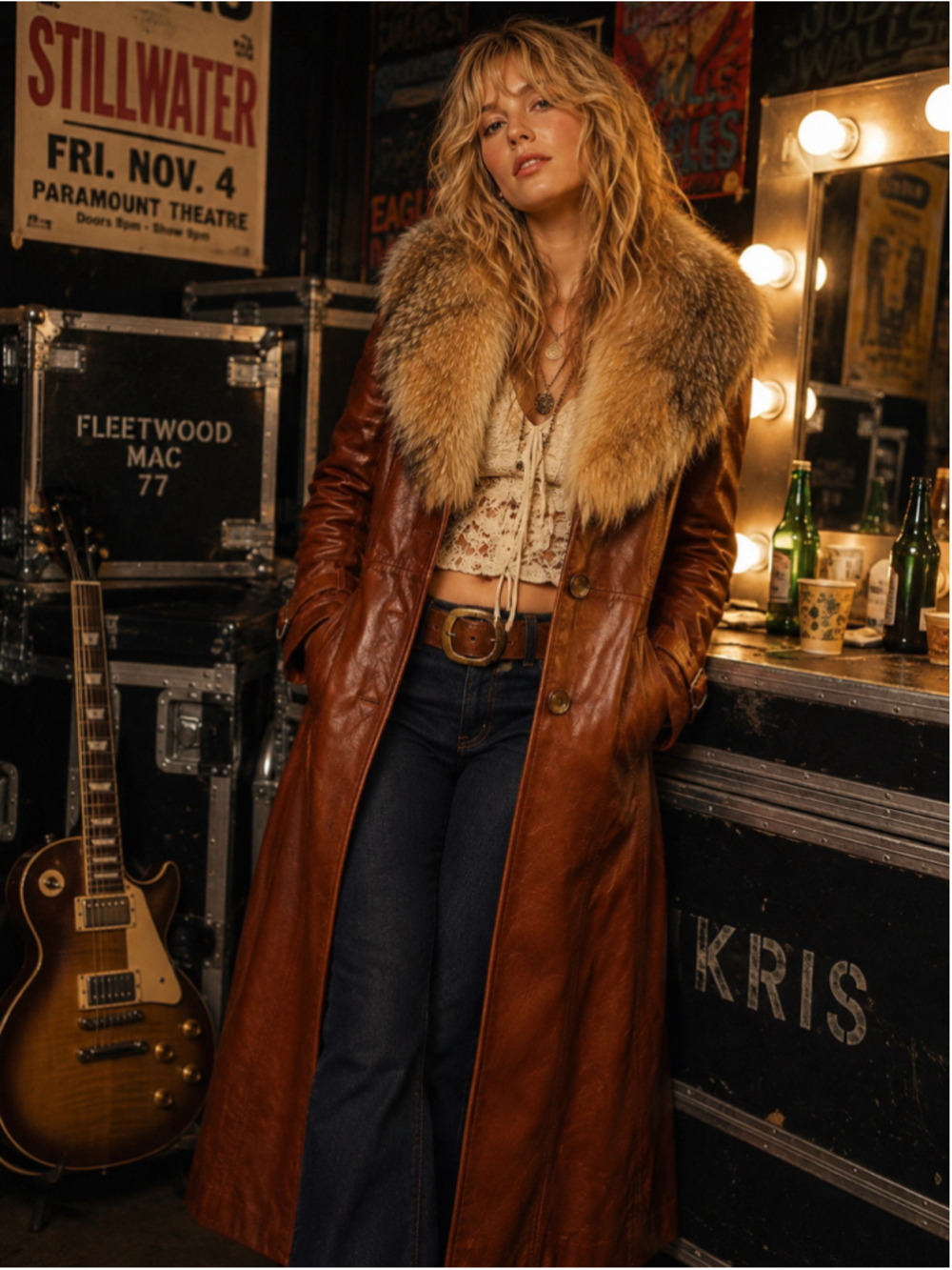 Vintage Leather Coat Women’s M Shaino’s Real Fur Penny Lane 70s Rockstar Brown